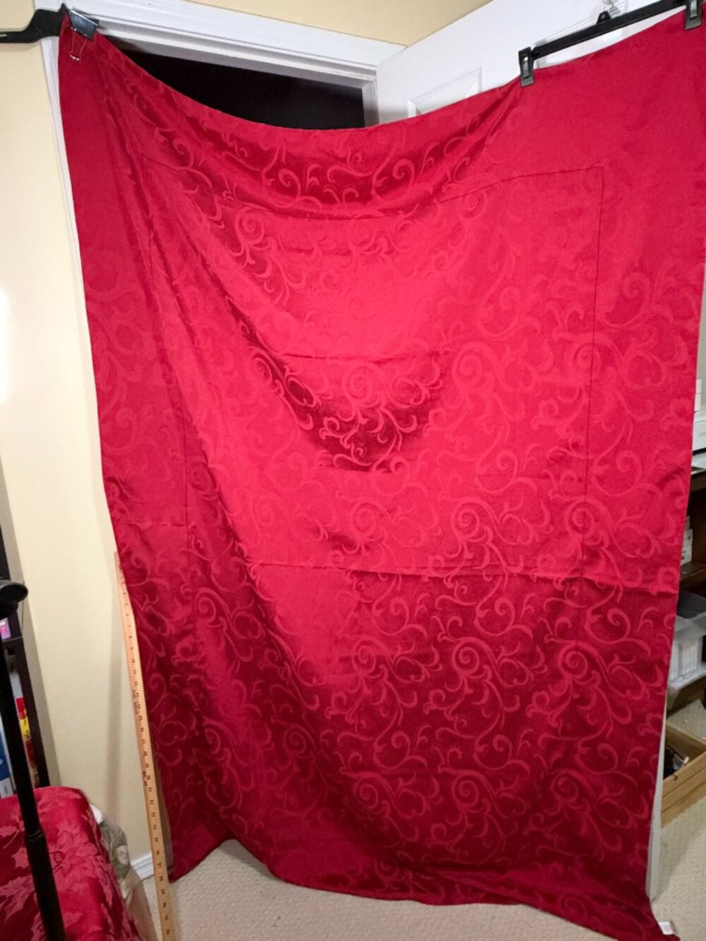 JCPenney Red Scroll Damask Tablecloth Hemstitch Border 54 x 116